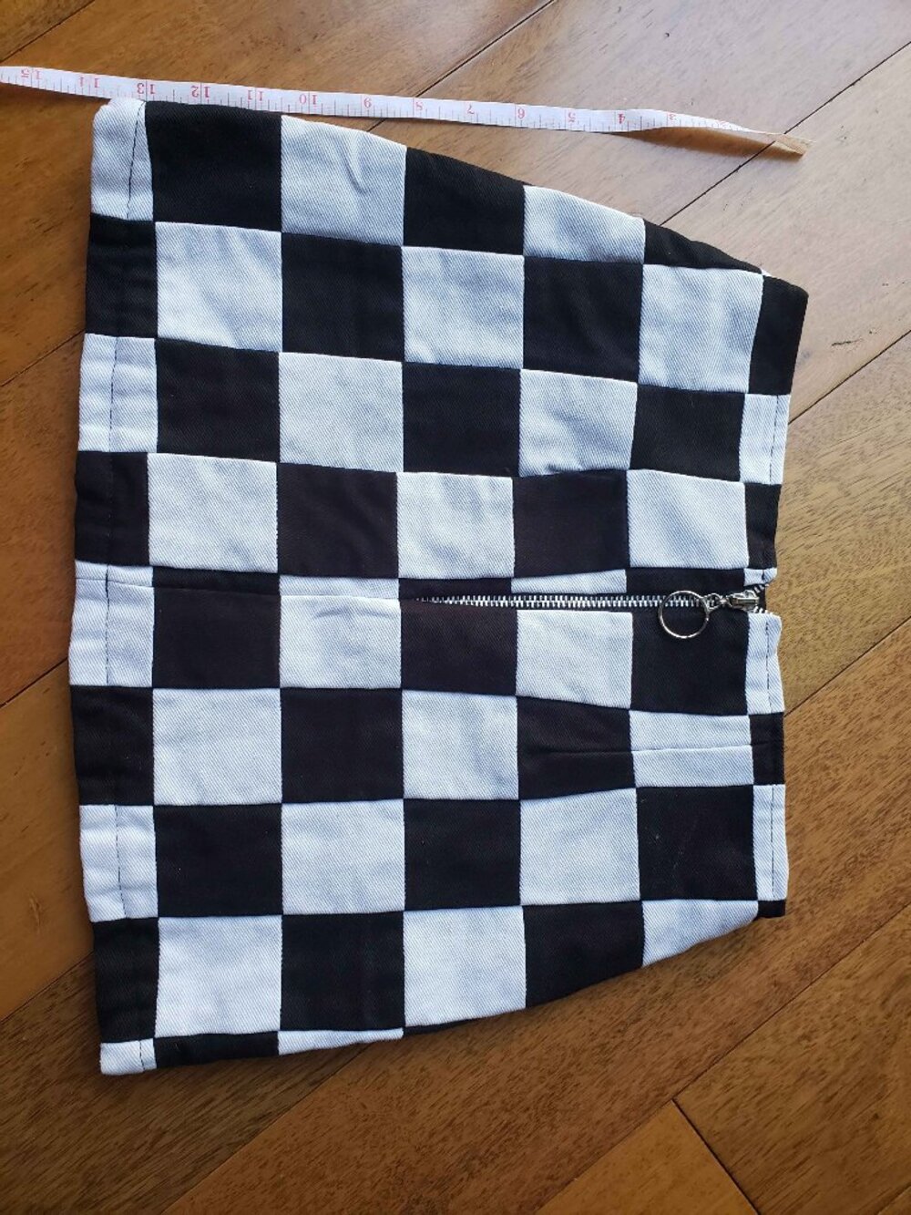 Checkered Denim Skirt